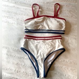 Cupshe Red White & Blue Bikini - High Waisted - Bandeau option - Size M
